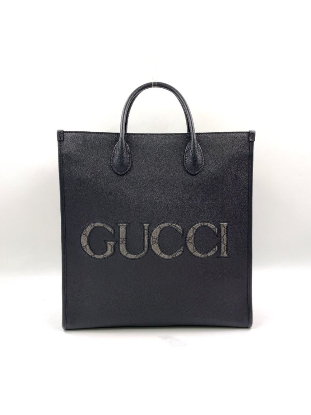 Gucci GG Supreme Shoulder Strap Leather Black Tote Bag Silver